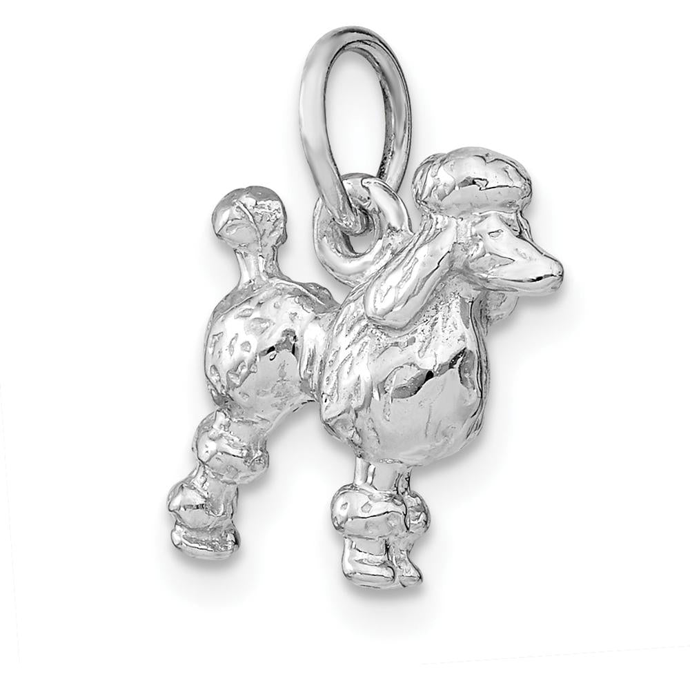 14K White Gold 3D Poodle Dog Charm - Polished Textured Gold Pendant by Oro Pregiato