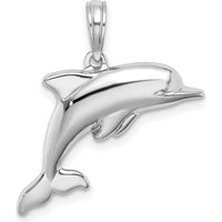 14K White Gold 3D Puffed Dolphin Pendant - Rhodium Plated by Oro Pregiato