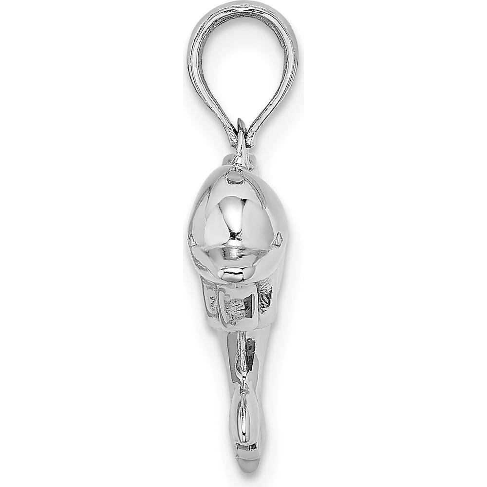 14K White Gold 3D Puffed Dolphin Pendant - Rhodium Plated by Oro Pregiato