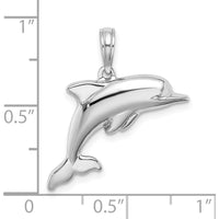 14K White Gold 3D Puffed Dolphin Pendant - Rhodium Plated by Oro Pregiato