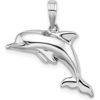 14K White Gold 3D Puffed Dolphin Pendant - Rhodium Plated by Oro Pregiato