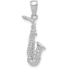 14K White Gold 3D Saxophone Pendant with Rhodium Plating - Polished Finish by Oro Pregiato