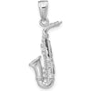 14K White Gold 3D Saxophone Pendant with Rhodium Plating - Polished Finish by Oro Pregiato