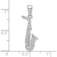 14K White Gold 3D Saxophone Pendant with Rhodium Plating - Polished Finish by Oro Pregiato