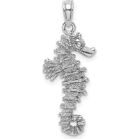 14K White Gold 3D Seahorse Charm with Polished Finish and Rhodium Plating by Oro Pregiato