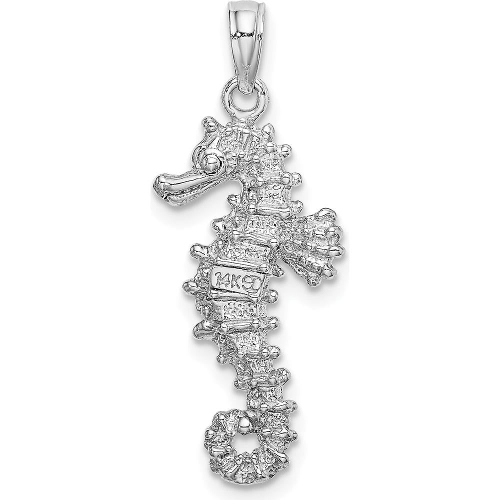 14K White Gold 3D Seahorse Charm with Polished Finish and Rhodium Plating by Oro Pregiato