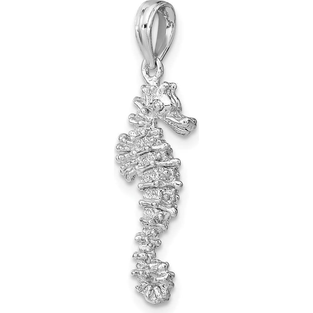 14K White Gold 3D Seahorse Charm with Polished Finish and Rhodium Plating by Oro Pregiato