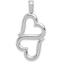 14K White Gold 3D Solid Connected Double Hearts Pendant with Rhodium Plating by Oro Pregiato