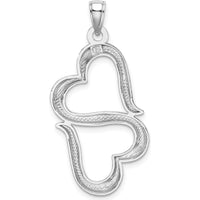 14K White Gold 3D Solid Connected Double Hearts Pendant with Rhodium Plating by Oro Pregiato