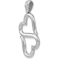 14K White Gold 3D Solid Connected Double Hearts Pendant with Rhodium Plating by Oro Pregiato