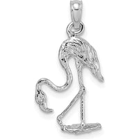 14K White Gold 3D Textured Flamingo Charm Pendant - Rhodium Plated by Oro Pregiato
