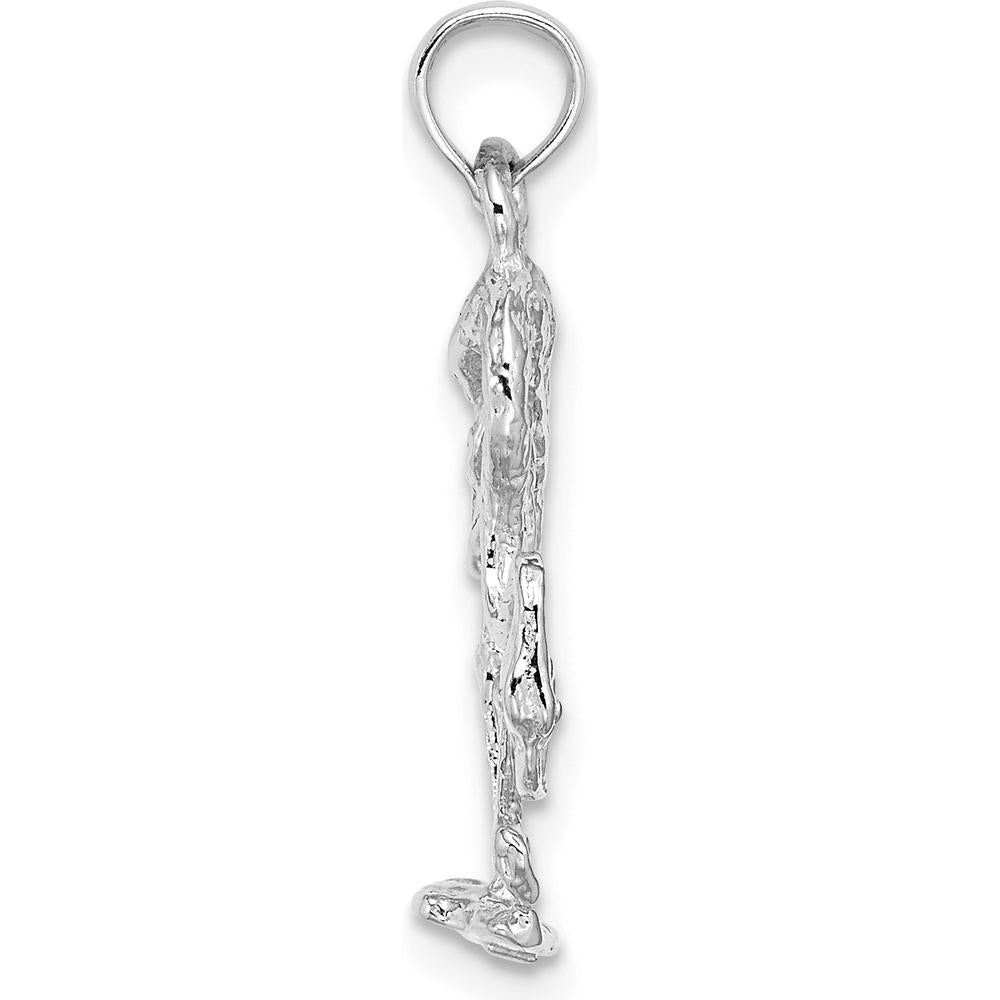 14K White Gold 3D Textured Flamingo Charm Pendant - Rhodium Plated by Oro Pregiato