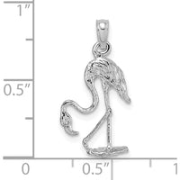 14K White Gold 3D Textured Flamingo Charm Pendant - Rhodium Plated by Oro Pregiato