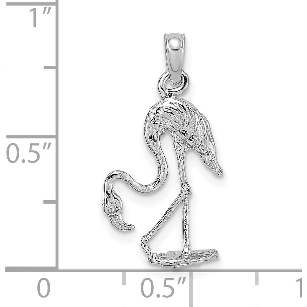 14K White Gold 3D Textured Flamingo Charm Pendant - Rhodium Plated by Oro Pregiato