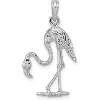 14K White Gold 3D Textured Flamingo Charm with Rhodium Plating by Oro Pregiato