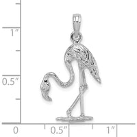 14K White Gold 3D Textured Flamingo Charm with Rhodium Plating by Oro Pregiato