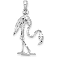 14K White Gold 3D Textured Flamingo Charm with Rhodium Plating by Oro Pregiato