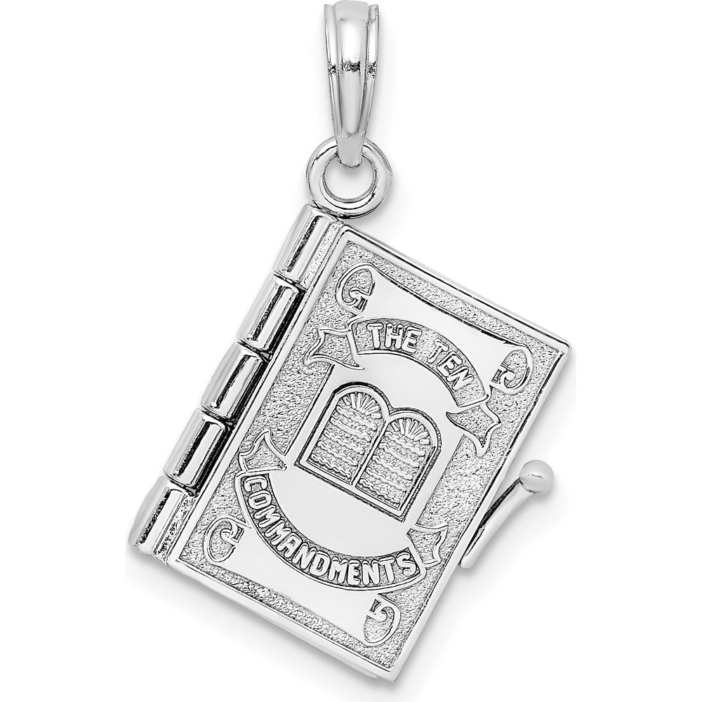 14K White Gold 3D THE TEN COMMANDMENTS Book Pendant with Moveable Pages by Oro Pregiato
