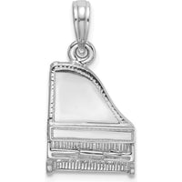 14K White Gold 3D Top Opens Grand Piano Charm - Polished Textured Design by Oro Pregiato