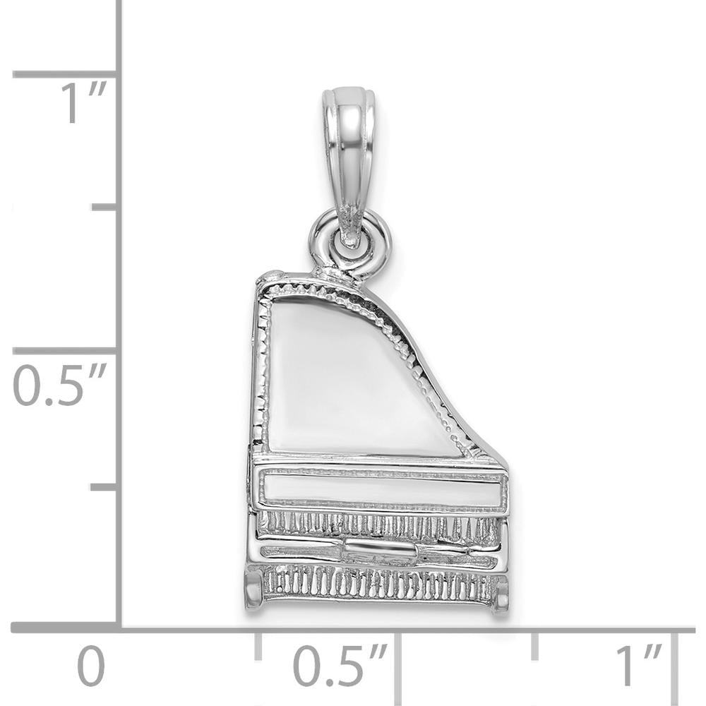 14K White Gold 3D Top Opens Grand Piano Charm - Polished Textured Design by Oro Pregiato