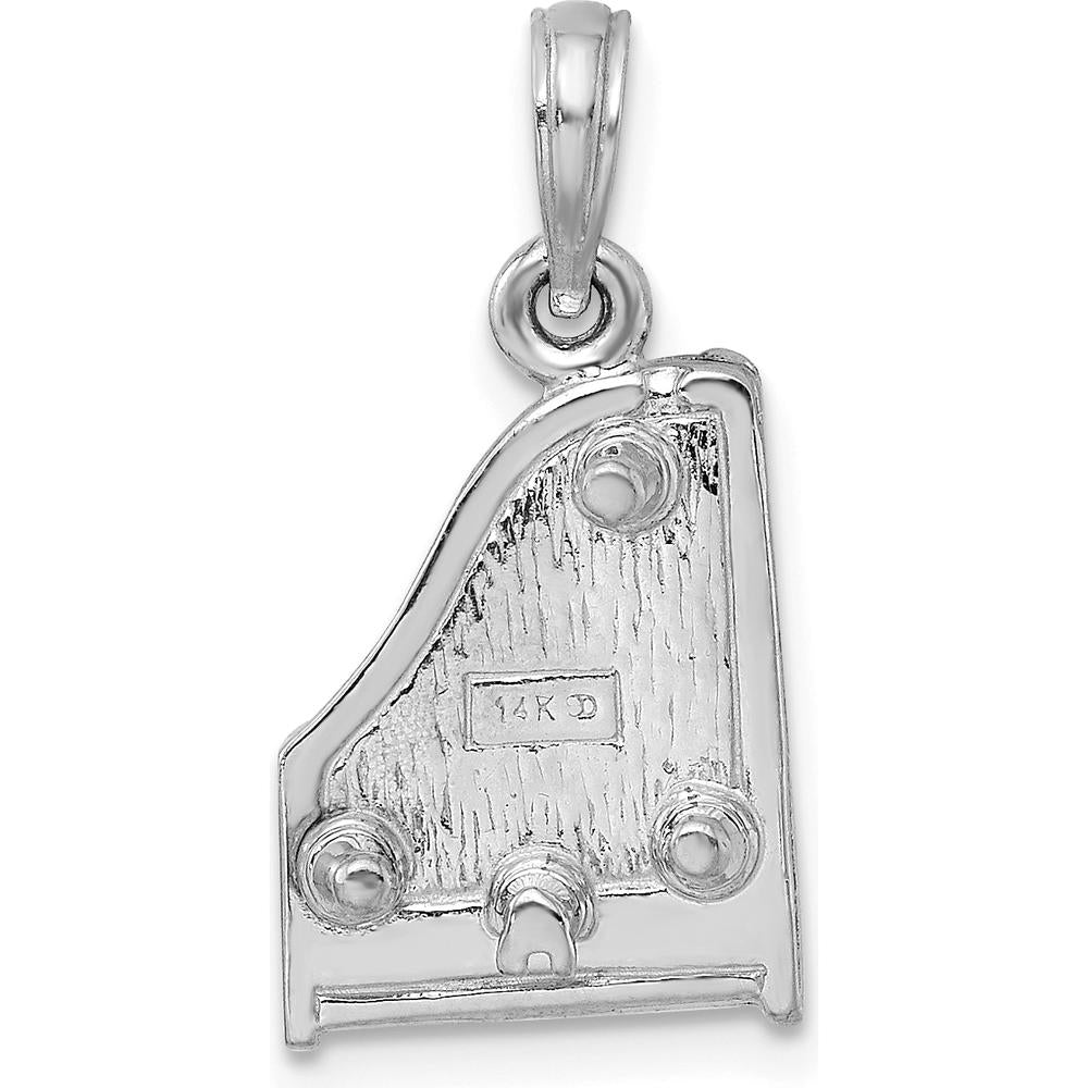 14K White Gold 3D Top Opens Grand Piano Charm - Polished Textured Design by Oro Pregiato