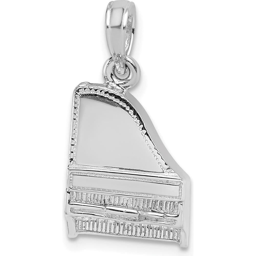 14K White Gold 3D Top Opens Grand Piano Charm - Polished Textured Design by Oro Pregiato