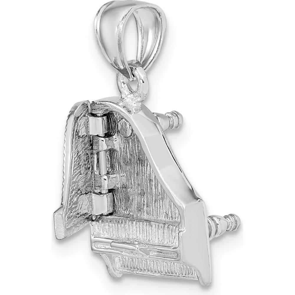 14K White Gold 3D Top Opens Grand Piano Charm - Polished Textured Design by Oro Pregiato