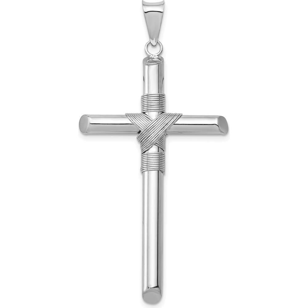 14K White Gold 3D Tube Cross Pendant with Rhodium Finish by Oro Pregiato
