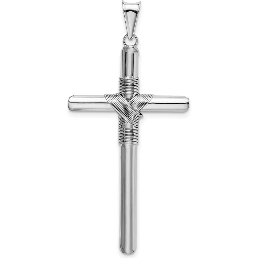 14K White Gold 3D Tube Cross Pendant with Rhodium Finish by Oro Pregiato