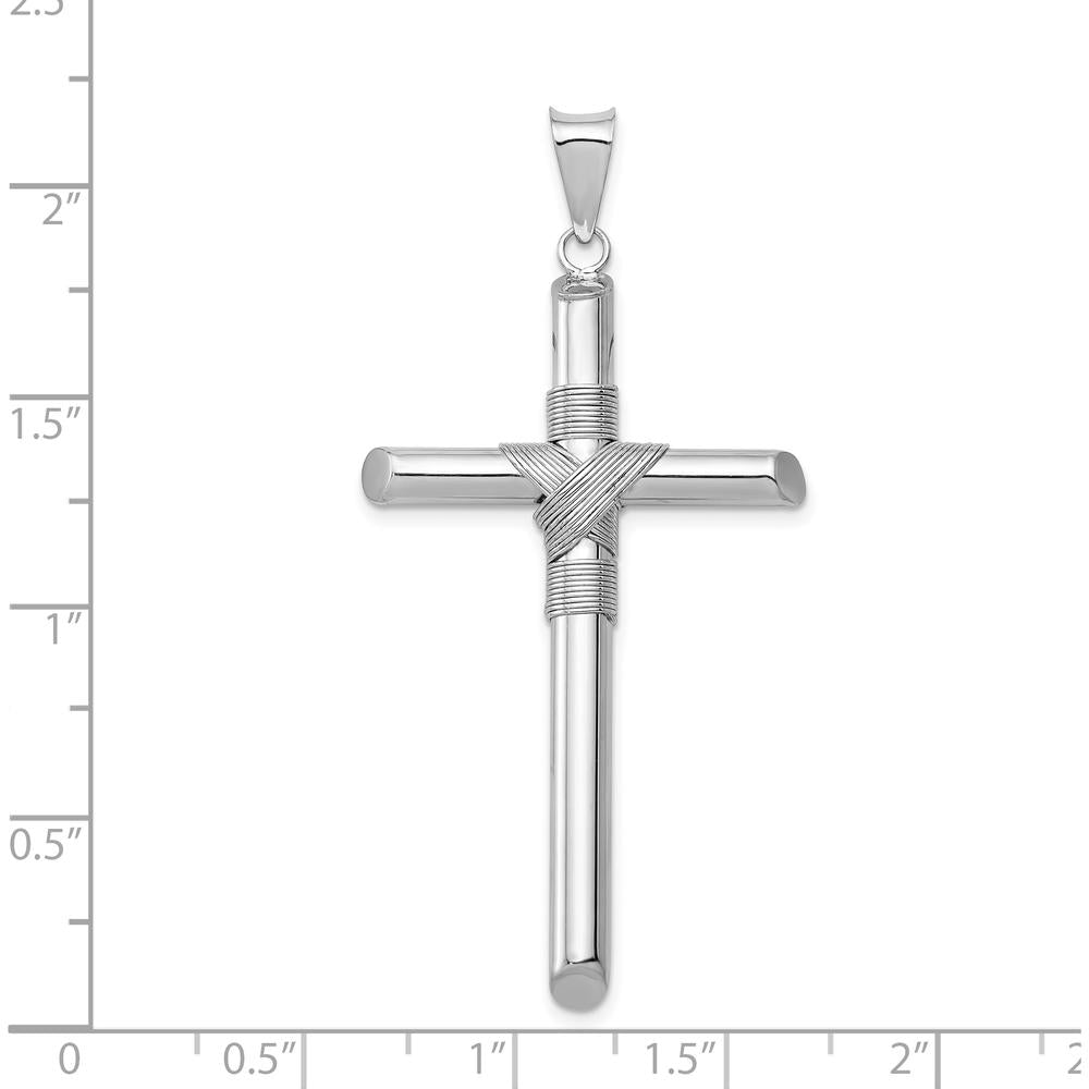 14K White Gold 3D Tube Cross Pendant with Rhodium Finish by Oro Pregiato