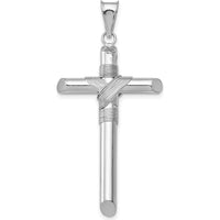 14K White Gold 3D Tube Wrap Cross Pendant - Polished Finish by Oro Pregiato