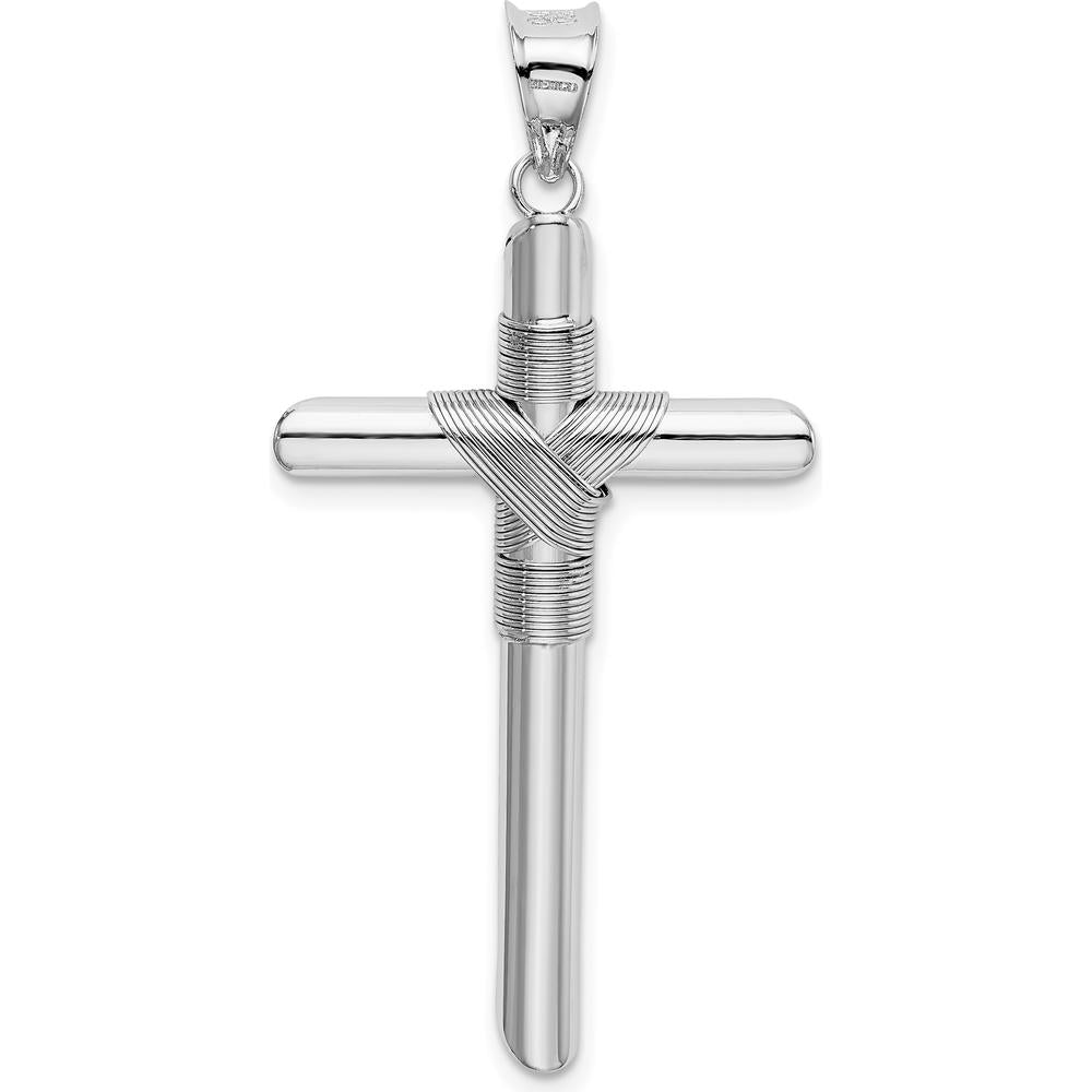 14K White Gold 3D Tube Wrap Cross Pendant - Polished Finish by Oro Pregiato