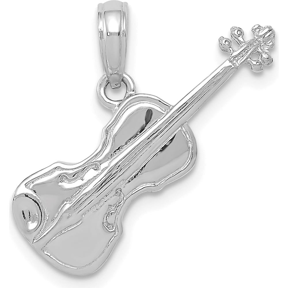 14K White Gold 3D Violin Pendant with Polished Finish - Artistic and Musical Jewelry Piece by Oro Pregiato