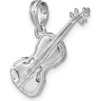 14K White Gold 3D Violin Pendant with Polished Finish - Artistic and Musical Jewelry Piece by Oro Pregiato