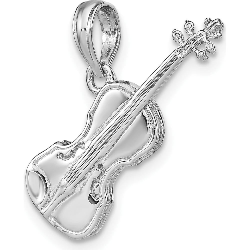 14K White Gold 3D Violin Pendant with Polished Finish - Artistic and Musical Jewelry Piece by Oro Pregiato