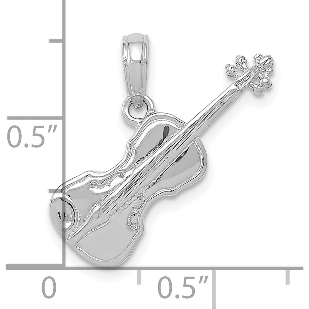 14K White Gold 3D Violin Pendant with Polished Finish - Artistic and Musical Jewelry Piece by Oro Pregiato