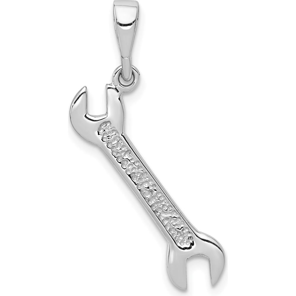14K White Gold 3D Wrench Pendant with Rhodium Plating - 35mm by Oro Pregiato