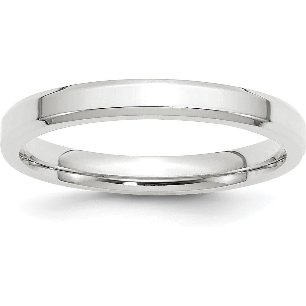 14K White Gold 3mm Beveled Edge Comfort Fit Wedding Band - Size 8 by 0
