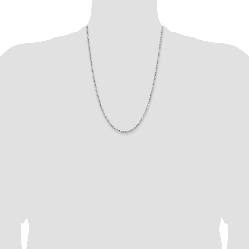 14K White Gold 3mm Diamond-Cut Cable Chain Necklace - 24 Inches Length by Oro Pregiato