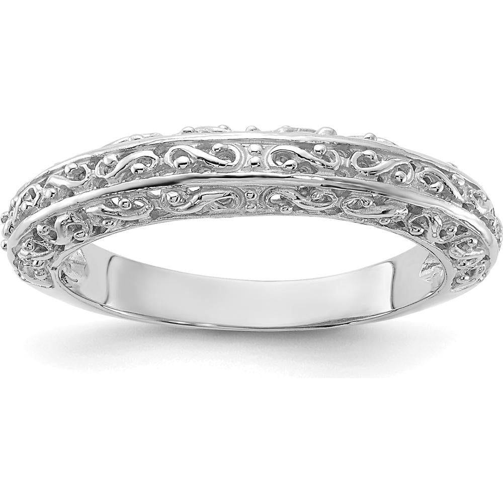 14K White Gold 3mm Filigree Wedding Band with Polished Rhodium Finish by Luciano & Cie