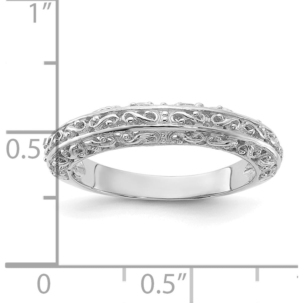 14K White Gold 3mm Filigree Wedding Band with Polished Rhodium Finish by Luciano & Cie