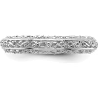 14K White Gold 3mm Filigree Wedding Band with Polished Rhodium Finish by Luciano & Cie