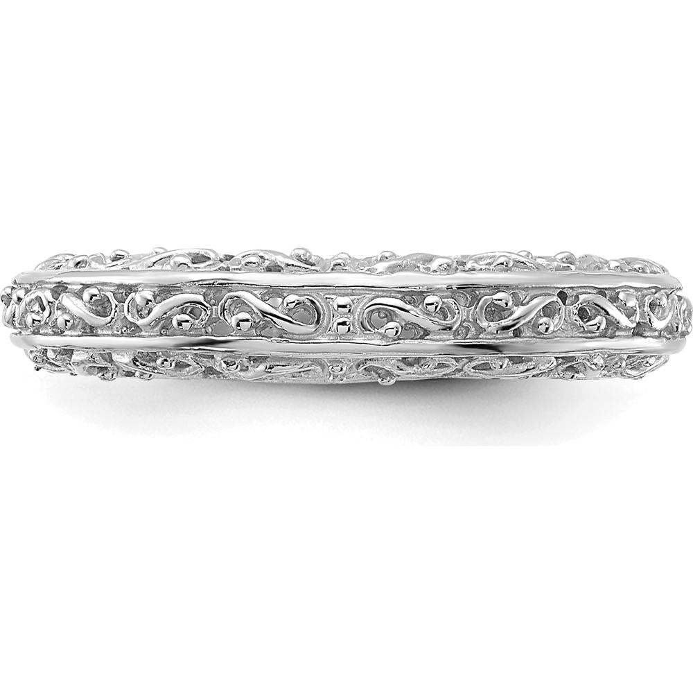 14K White Gold 3mm Filigree Wedding Band with Polished Rhodium Finish by Luciano & Cie