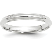 14K White Gold 3mm Half Round Wedding Band with Ridged Edge - Size 11.5 by Luciano & Cie
