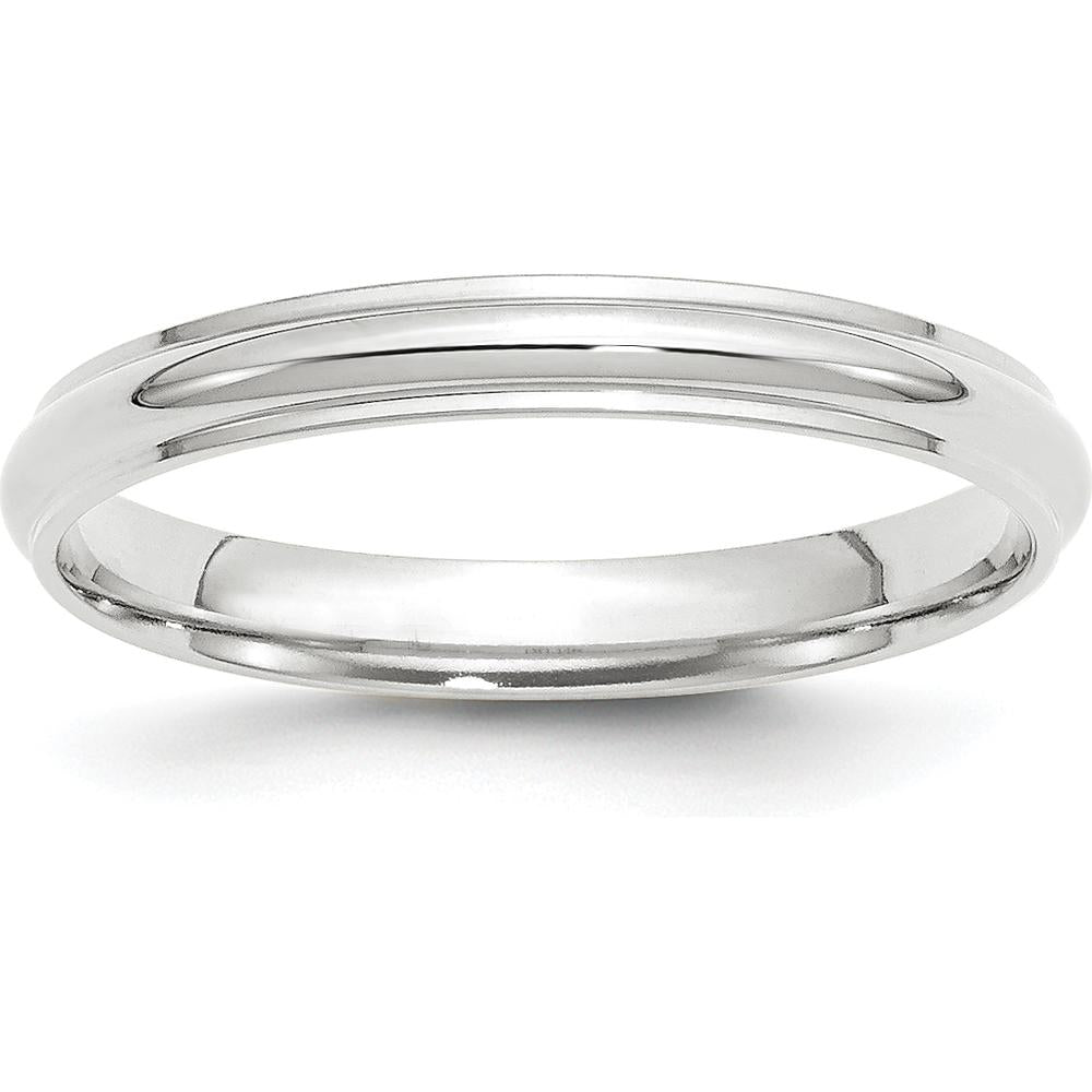 14K White Gold 3mm Half Round Wedding Band with Ridged Edge - Size 11.5 by Luciano & Cie