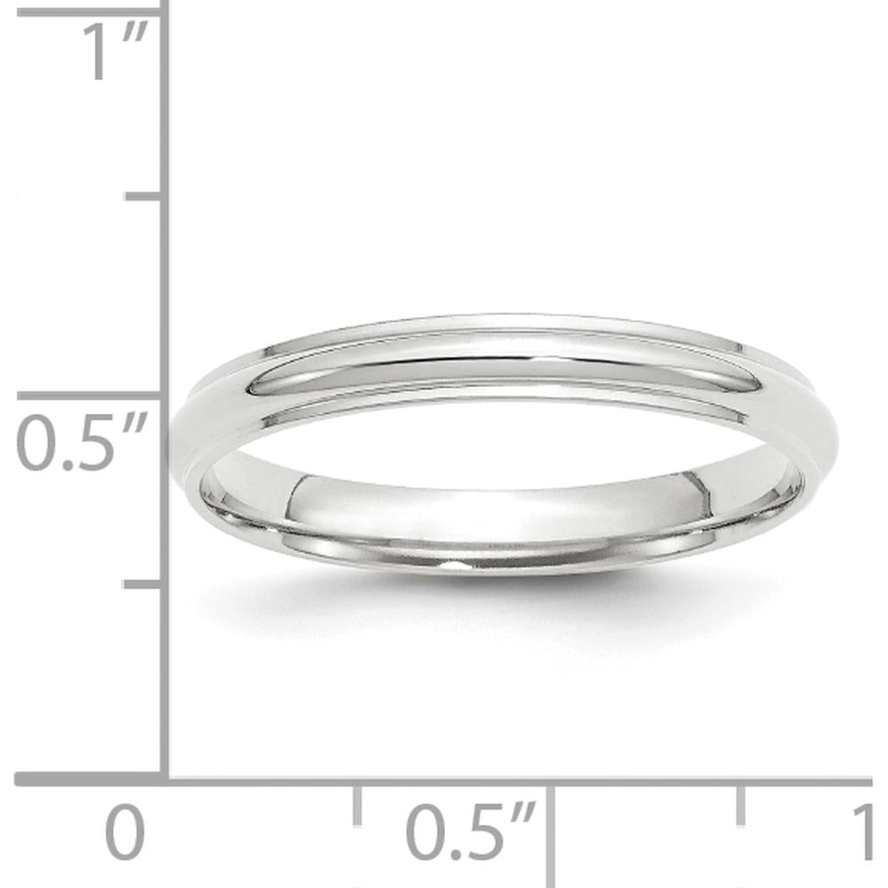 14K White Gold 3mm Half Round Wedding Band with Ridged Edge - Size 12 by Luciano & Cie