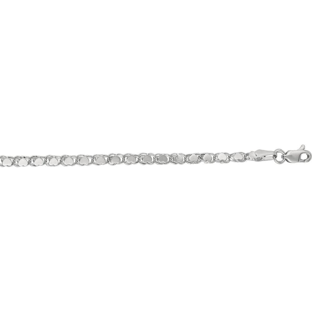 14K White Gold 3mm Heart Link Bracelet with Polished Finish - 7" Length by Orozza Fine Jewelry