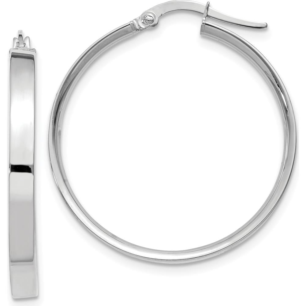 14K White Gold 3mm Large Hoop Earrings - Polished Silver Tone Finish by Monteluci Fine Jewelry