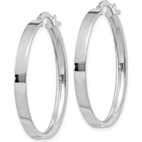 14K White Gold 3mm Large Hoop Earrings - Polished Silver Tone Finish by Monteluci Fine Jewelry