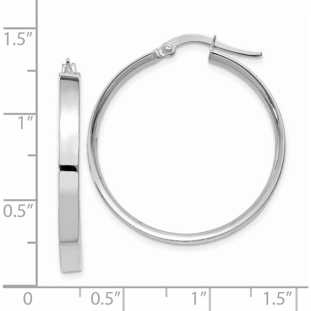 14K White Gold 3mm Large Hoop Earrings - Polished Silver Tone Finish by Monteluci Fine Jewelry